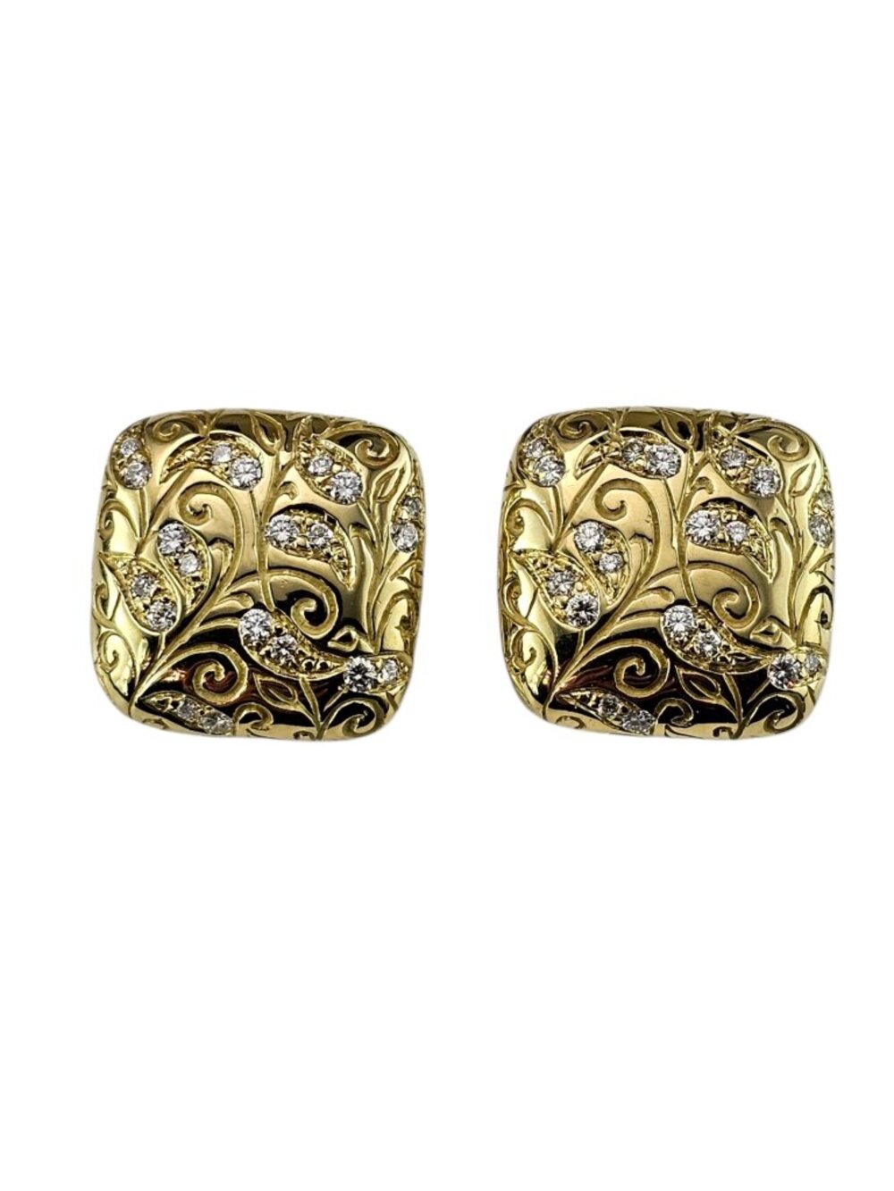 SeidenGang 18K Yellow Gold Diamond Omega Back Square Floral Earrings #25333